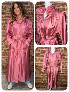 TOTALLY 80’s Vintage Fleet Street Mauve Hooded Rain Coat Pristine Cond L - 10/12